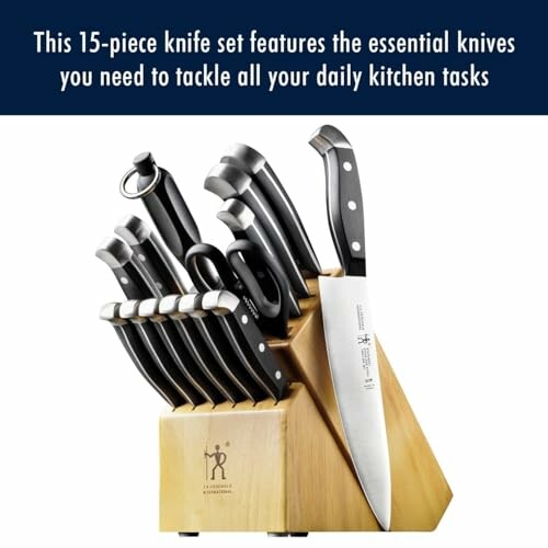 A 15-piece knife set with a wooden block.