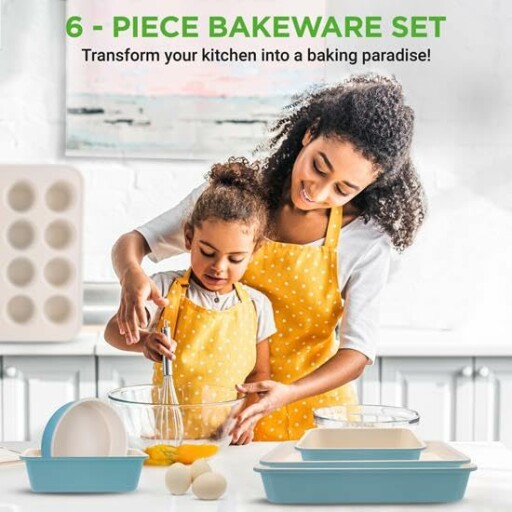 NutriChef 6-Piece Baking Pan Set displayed beautifully on a kitchen countertop.