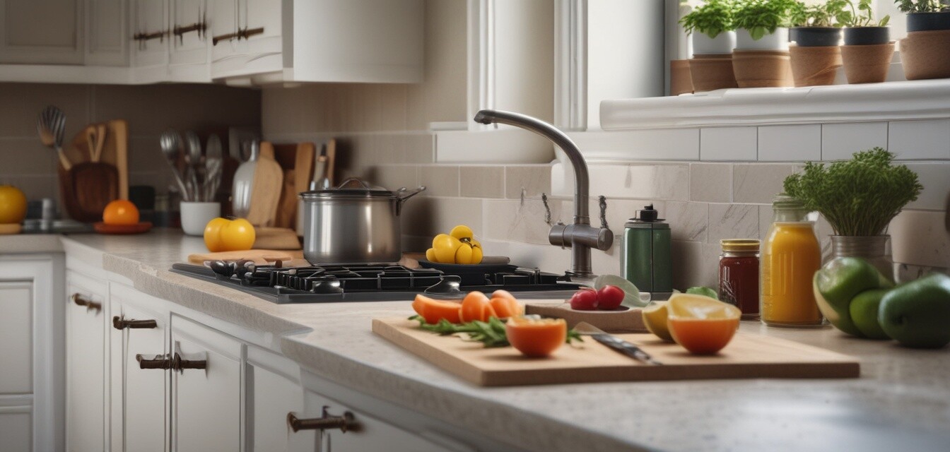 A well-organized kitchen countertop