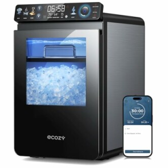 Smart ice maker with digital display and smartphone control.