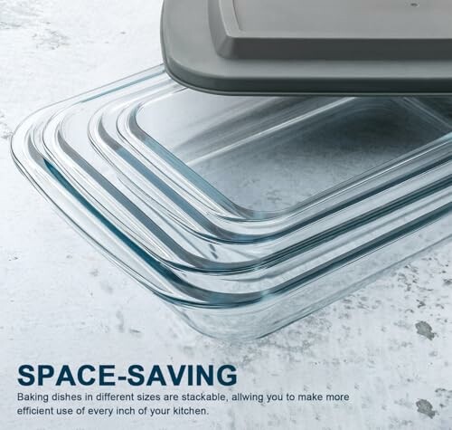 Stackable glass baking dishes with lids.